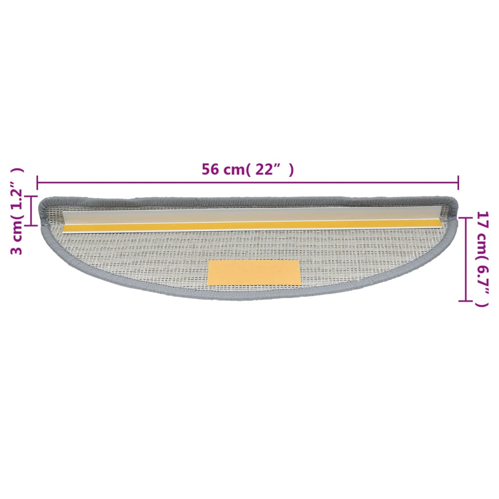 Stair Mats 10 pcs 56x17x3 cm Grey Half Round