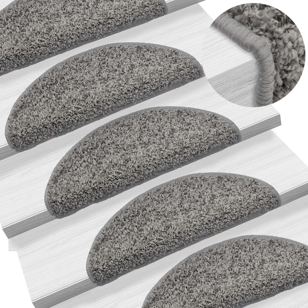 Stair Mats 10 pcs 56x17x3 cm Grey Half Round