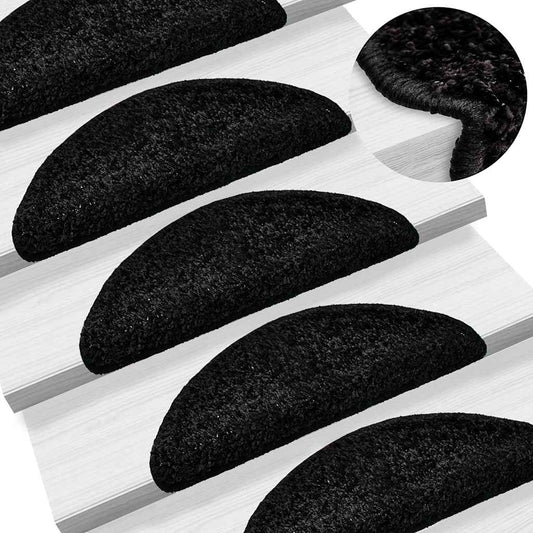 Stair Mats 10 pcs 56x17x3 cm Black Half Round
