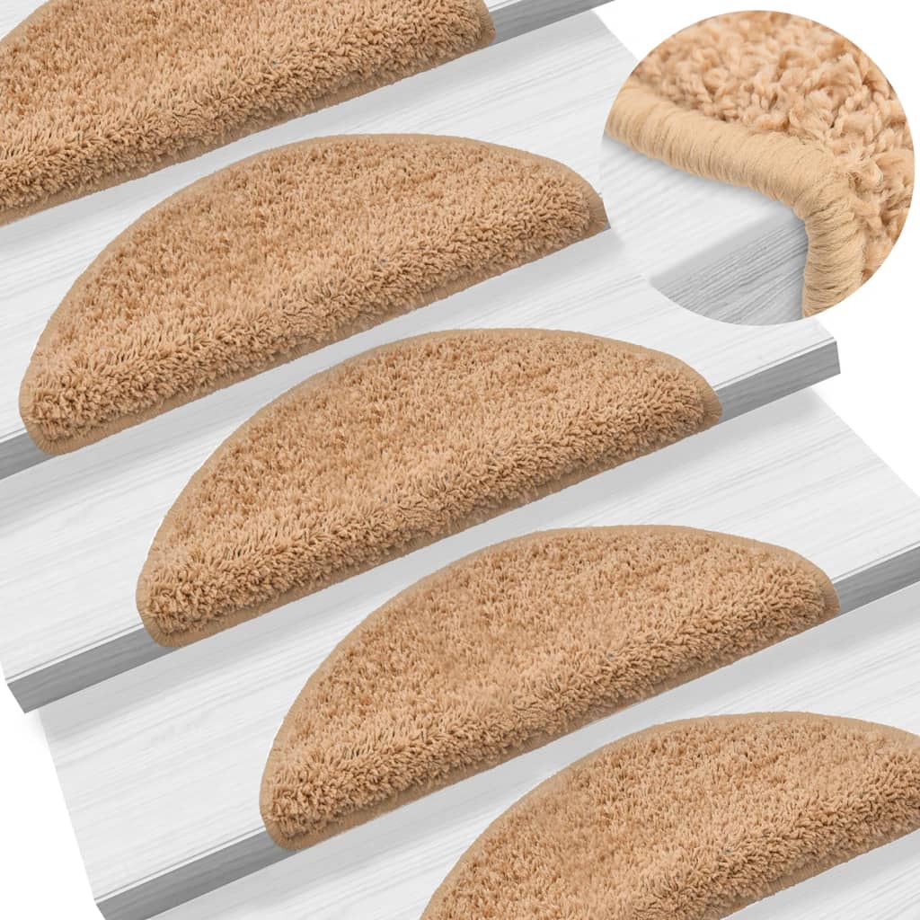 Stair Mats 10 pcs 56x17x3 cm Beige Half Round