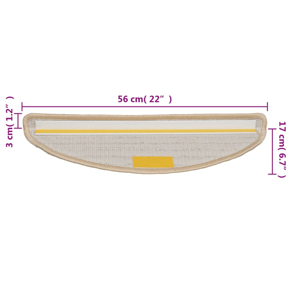 Stair Mats 10 pcs 56x17x3 cm Cream Half Round