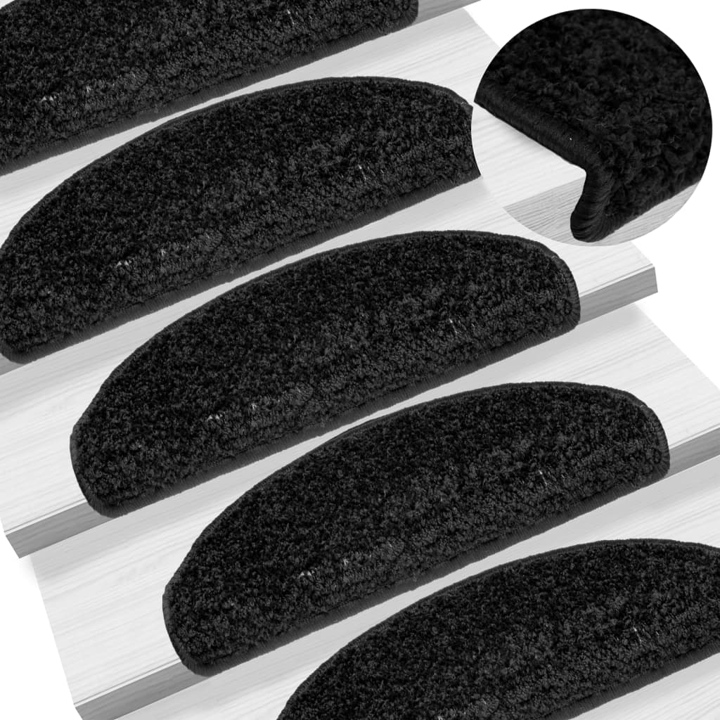 Stair Mats 10 pcs 65x21x4 cm Black Half Round Large