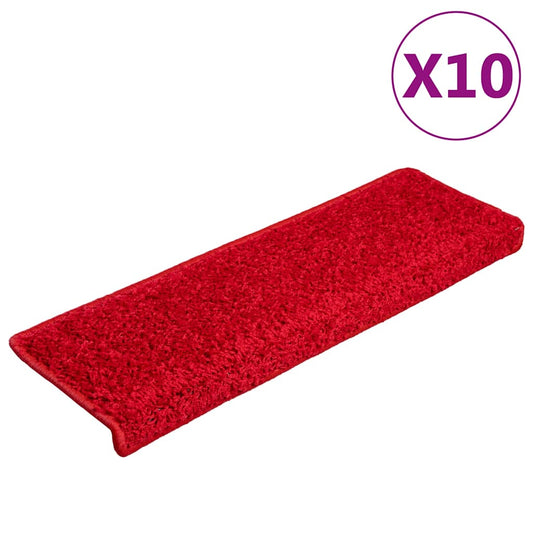 Stair Mat | Set of 10 | Red | Needle-punched fabric (100% polypropylene)