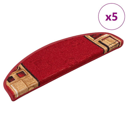 Stair Mat | Set of 5 | Red | 100% Polyamide | 65 x 21 x 4 cm | Non-slip