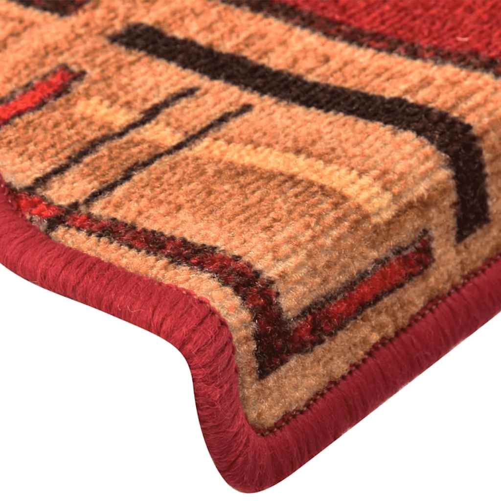 Stair Mat | Set of 5 | Red | 100% Polyamide | 65 x 21 x 4 cm | Non-slip