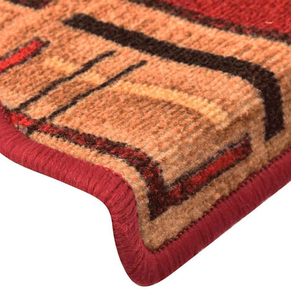 Stair Mat | Set of 5 | Red | 100% Polyamide | 65 x 21 x 4 cm | Non-slip