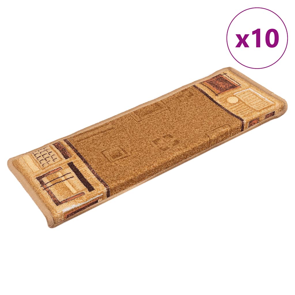 Stair Mats Self-adhesive 10 pcs 65x21x4 cm Beige
