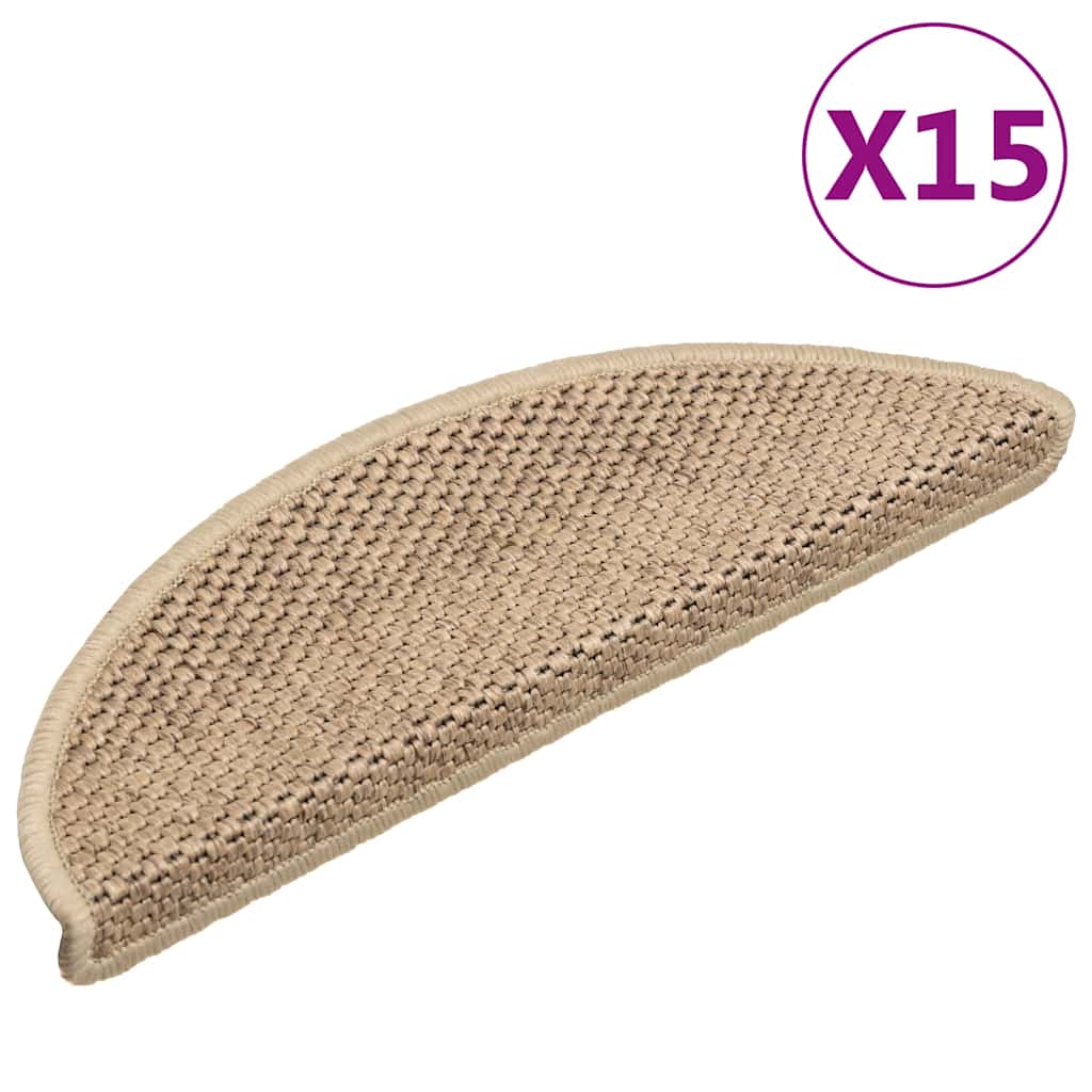 Stair Mats Self-adhesive Sisal-Look 15 pcs 56x17x3 cm Sand