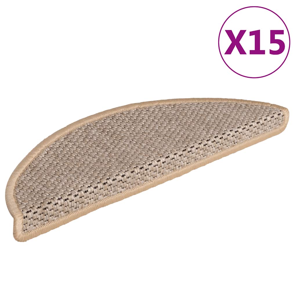 Stair Mats Self-adhesive Sisal-Look 15 pcs 56x17x3 cm Light Beige