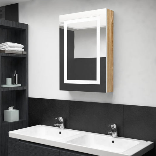 Bathroom Cabinet | White and oak | MDF with melamine finish, glass