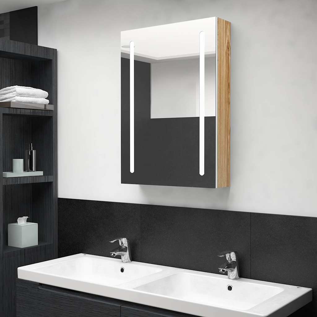 Bathroom Cabinet | White and Oak | MDF, Glass | Medium | Bathroom Cabinet