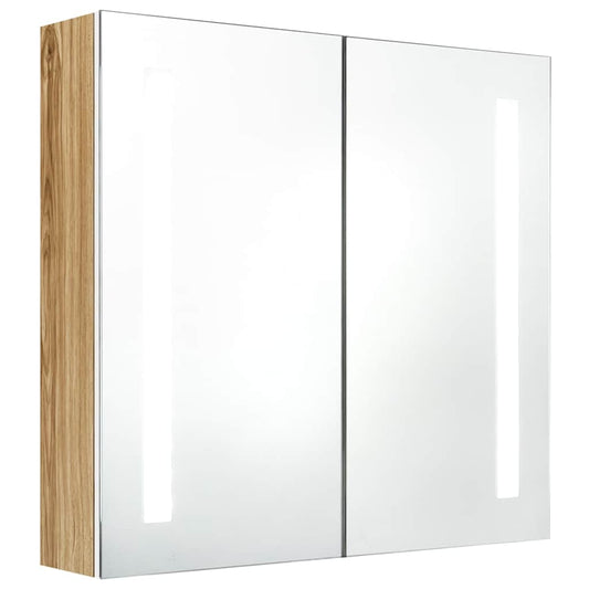 LED Bathroom Mirror Cabinet White and Oak 62x14x60 cm