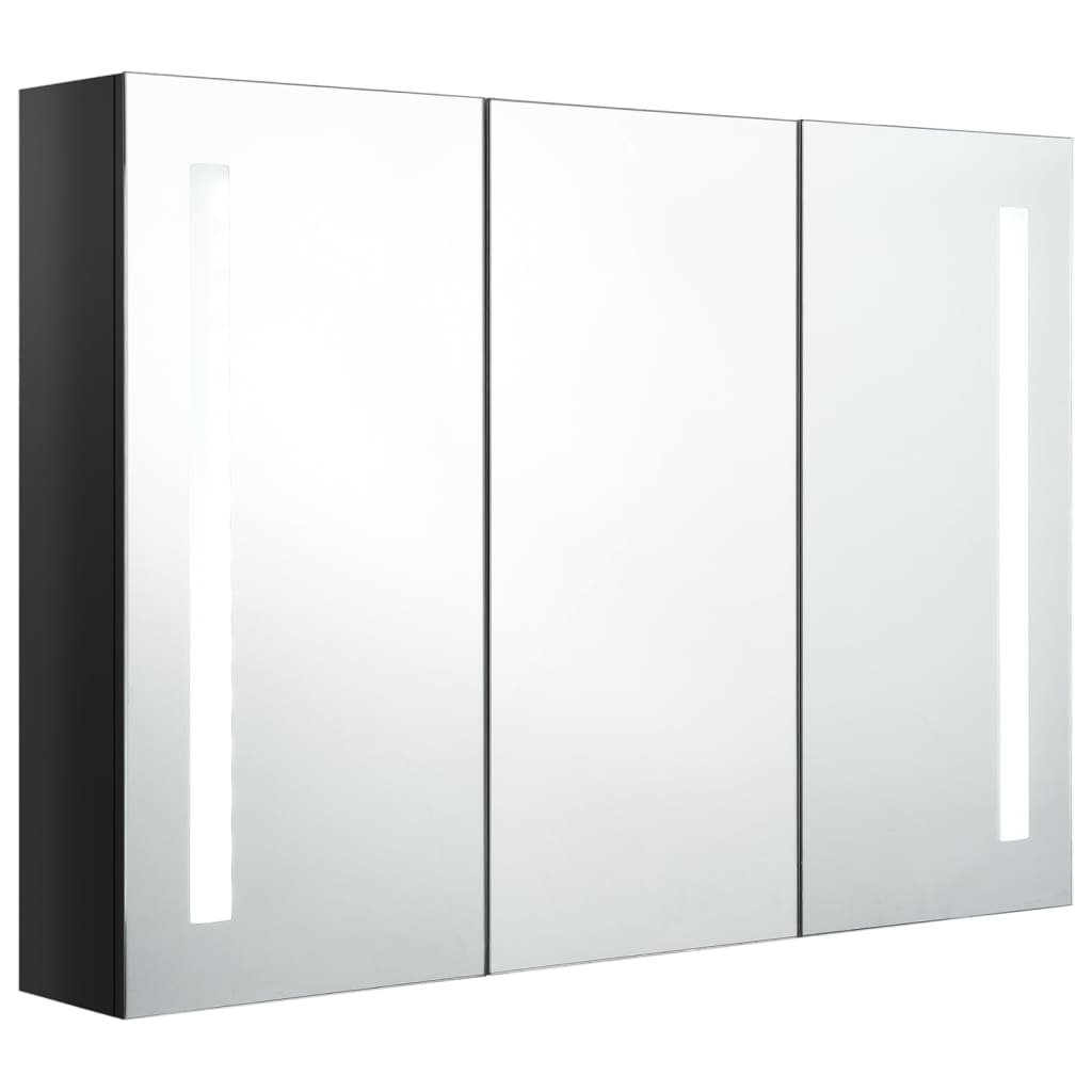Bathroom Cabinet Shiny Black MDF Board with Melamine, Glass Mirror