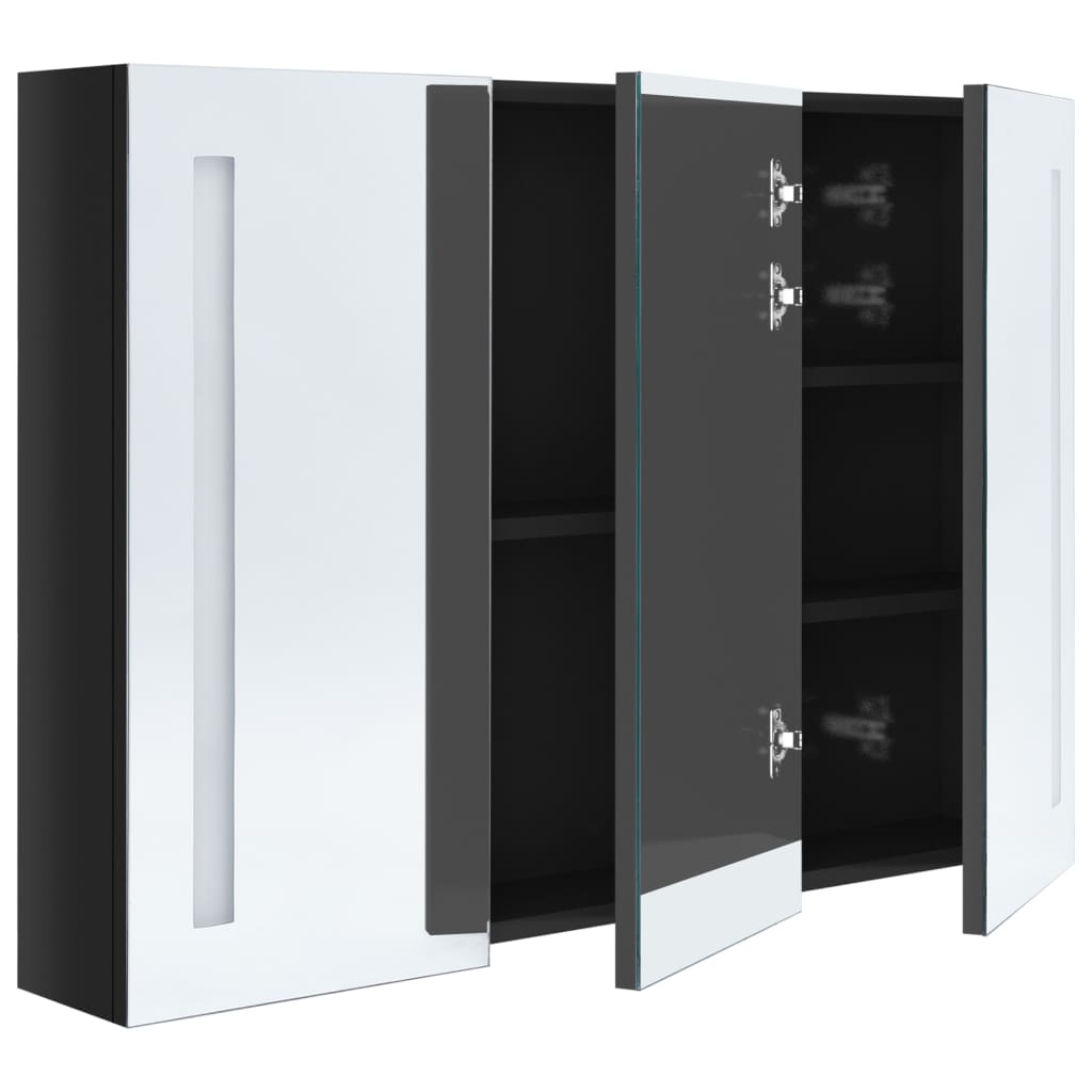 Bathroom Cabinet Shiny Black MDF Board with Melamine, Glass Mirror