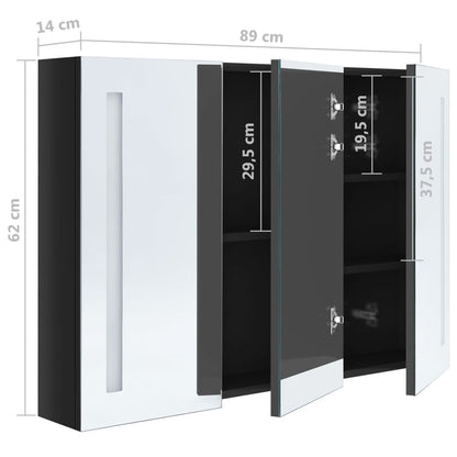 Bathroom Cabinet Shiny Black MDF Board with Melamine, Glass Mirror