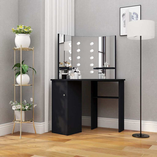 Corner Dressing Table with LED Black 111x54x141.5 cm
