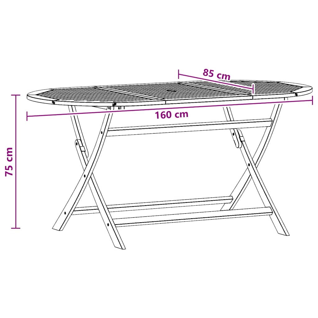 Folding Patio Table 63"x33.5"x29.5" Solid Eucalyptus Wood