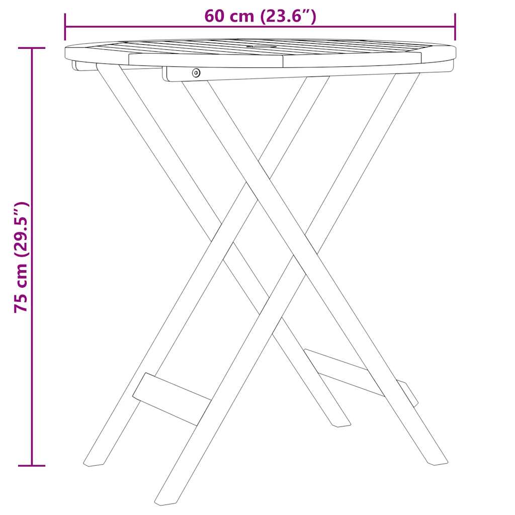 Folding Garden Table Ø60x75 cm Solid Eucalyptus Wood