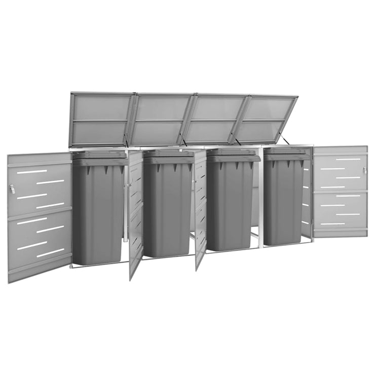 Quadruple Wheelie Bin Shed 276.5x77.5x112.5 cm Stainless Steel