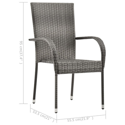 Dining Set | Grey | Solid acacia wood, PE rattan, Powder-coated steel