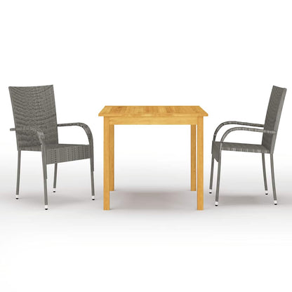 Dining Set | Grey | Solid Acacia wood, PE rattan, Powder-coated steel