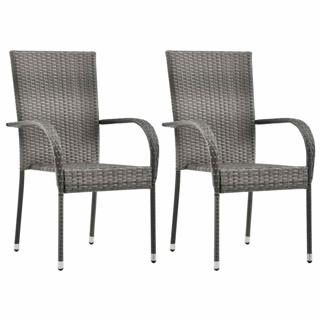 Dining Set | Grey | Solid Acacia wood, PE rattan, Powder-coated steel