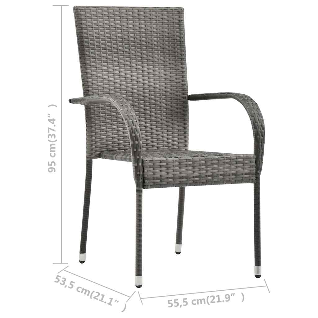 Dining Set | Grey | Solid Acacia wood, PE rattan, Powder-coated steel