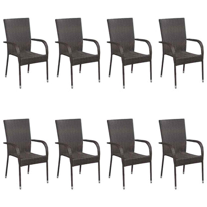 Dining Set | Brown | Solid acacia wood, PE rattan, powder-coated steel
