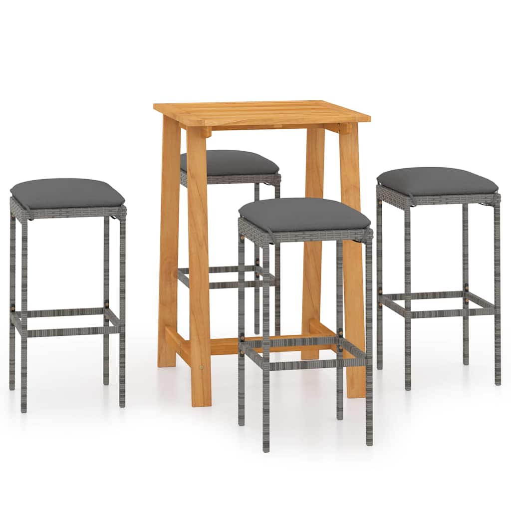 5 Piece Patio Bar Set with Cushions Gray