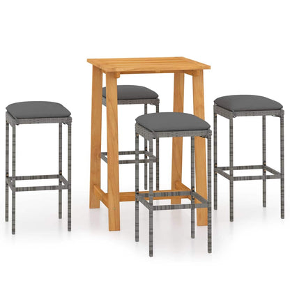 5 Piece Patio Bar Set with Cushions Gray