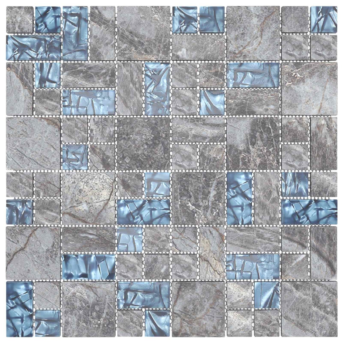 Mosaic Tile 11 pcs Grey and Blue 50 x 50 cm Glass