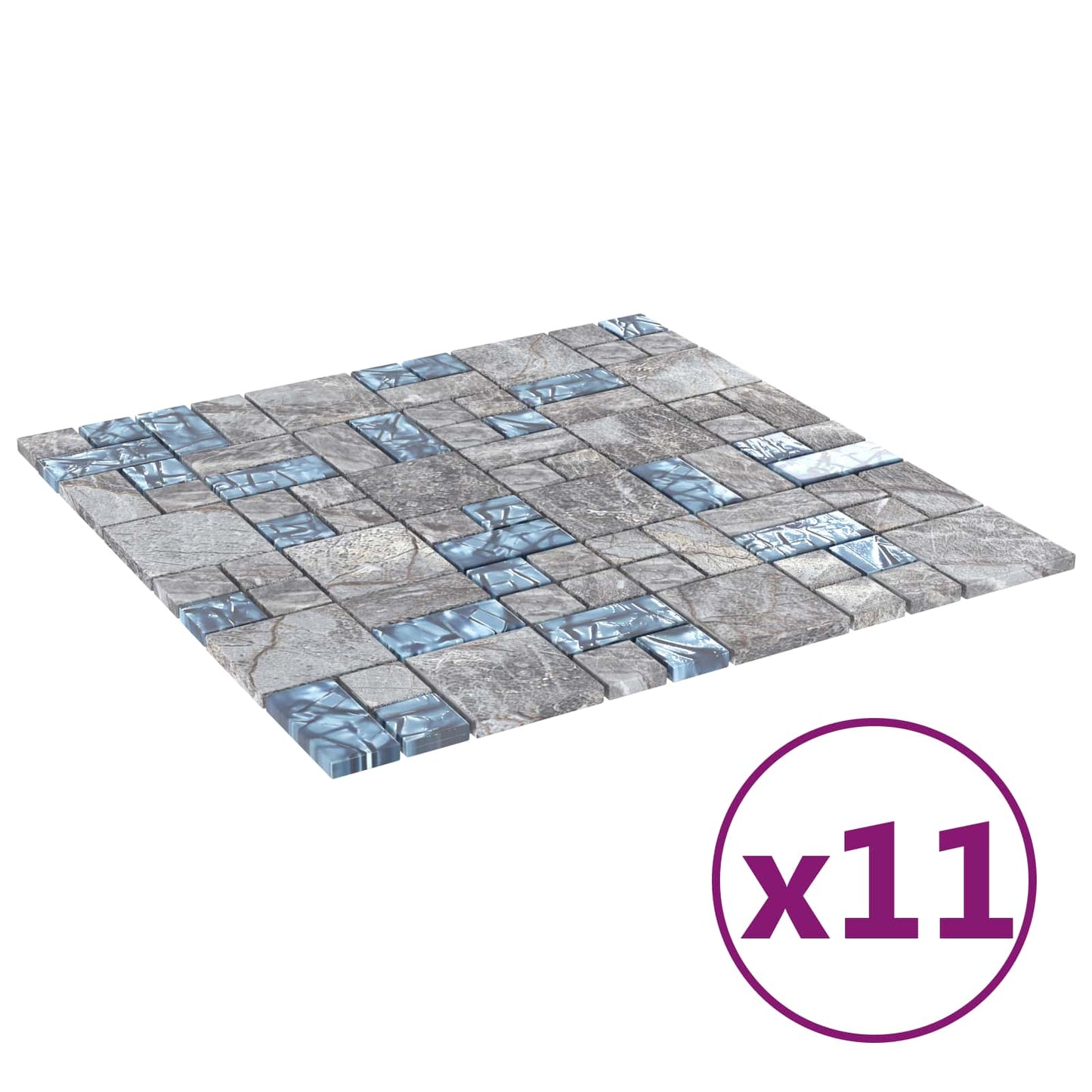 Mosaic Tile 11 pcs Grey and Blue 50 x 50 cm Glass
