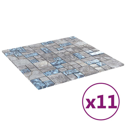 Mosaic Tile 11 pcs Grey and Blue 50 x 50 cm Glass