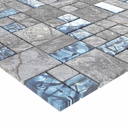 Mosaic Tile 22 pcs Grey and Blue 50 x 50 cm Glass