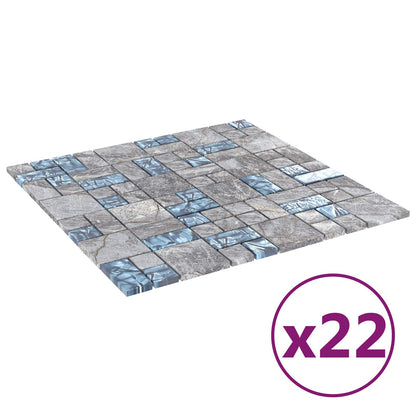 Mosaic Tile 22 pcs Grey and Blue 50 x 50 cm Glass