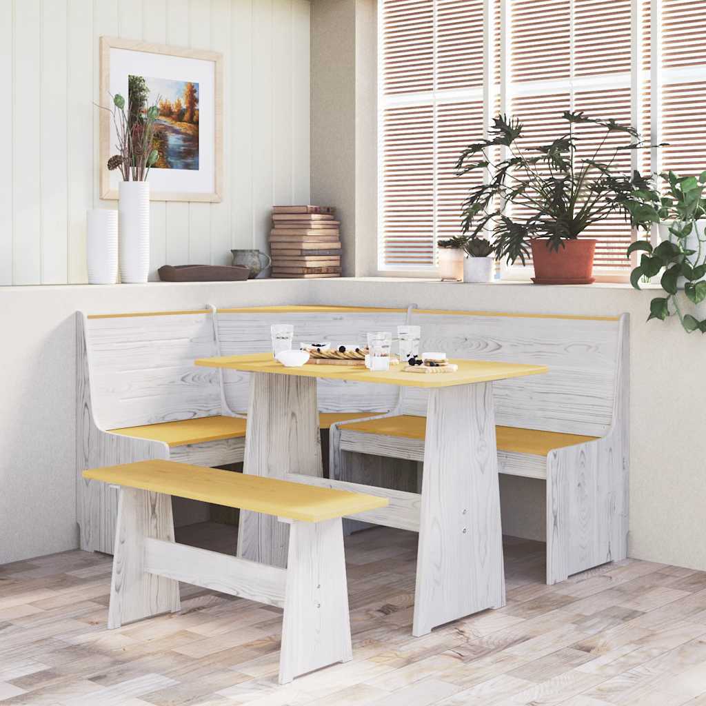 Corner Bench REINE 151 cm Honey Brown&White Solid Wood Pine