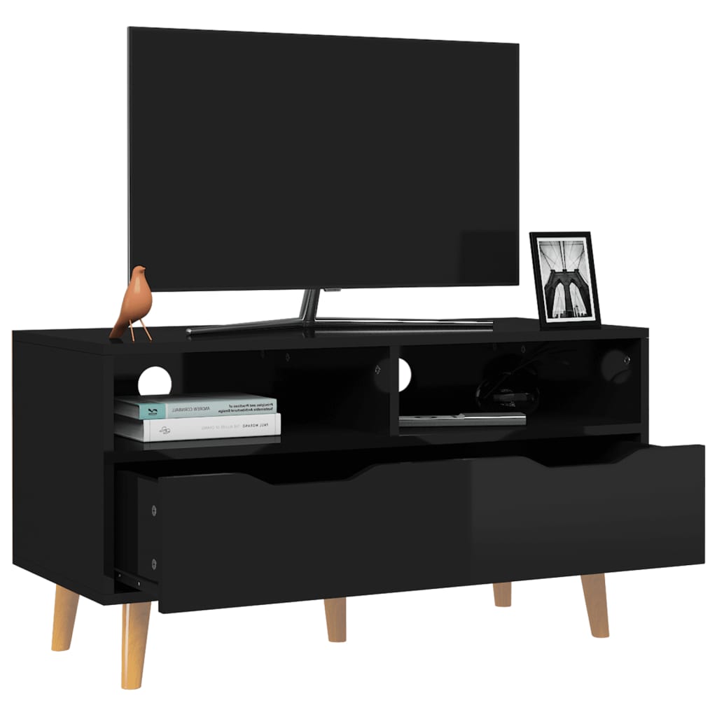 TV Stand High Gloss Black 35.4"x15.7"x19.1" Engineered Wood