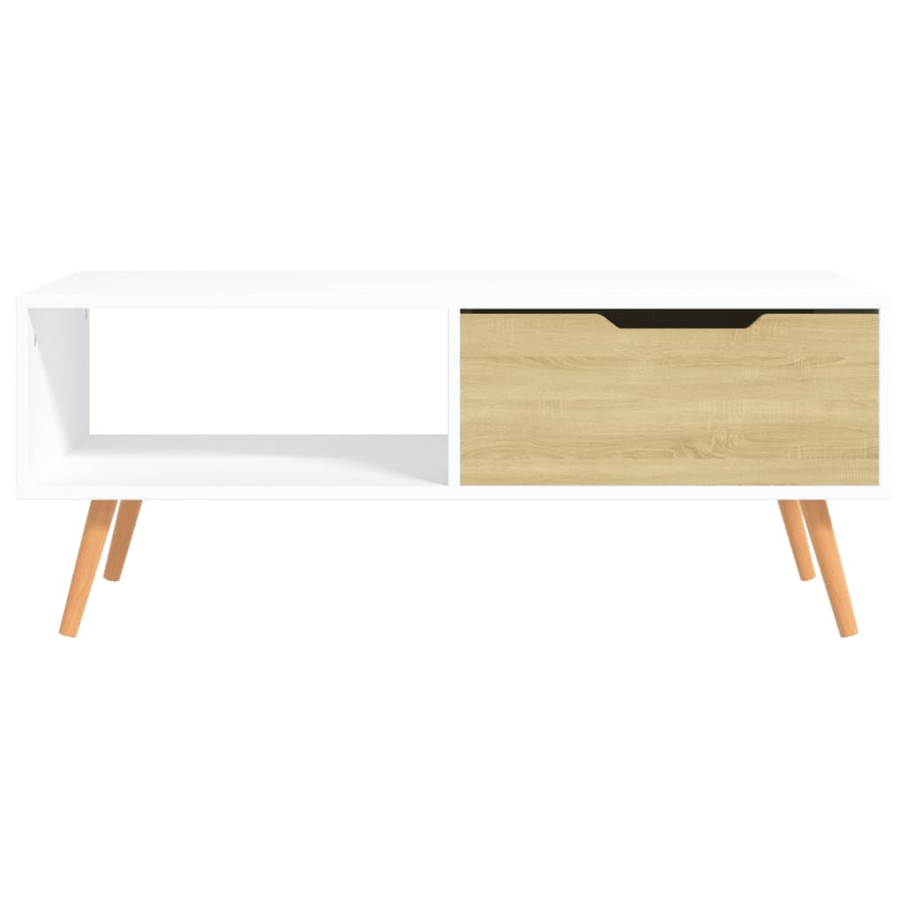 Coffee Table White and Sonoma Oak 39.4"x19.5"x16.9" Engineered Wood
