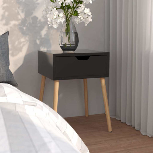 Bedside Cabinet | High gloss black | Engineered wood | 40 cm square