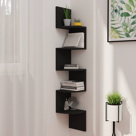Wall Corner Shelf | Black | Engineered wood | 19x19x123 cm | Corner Shelf
