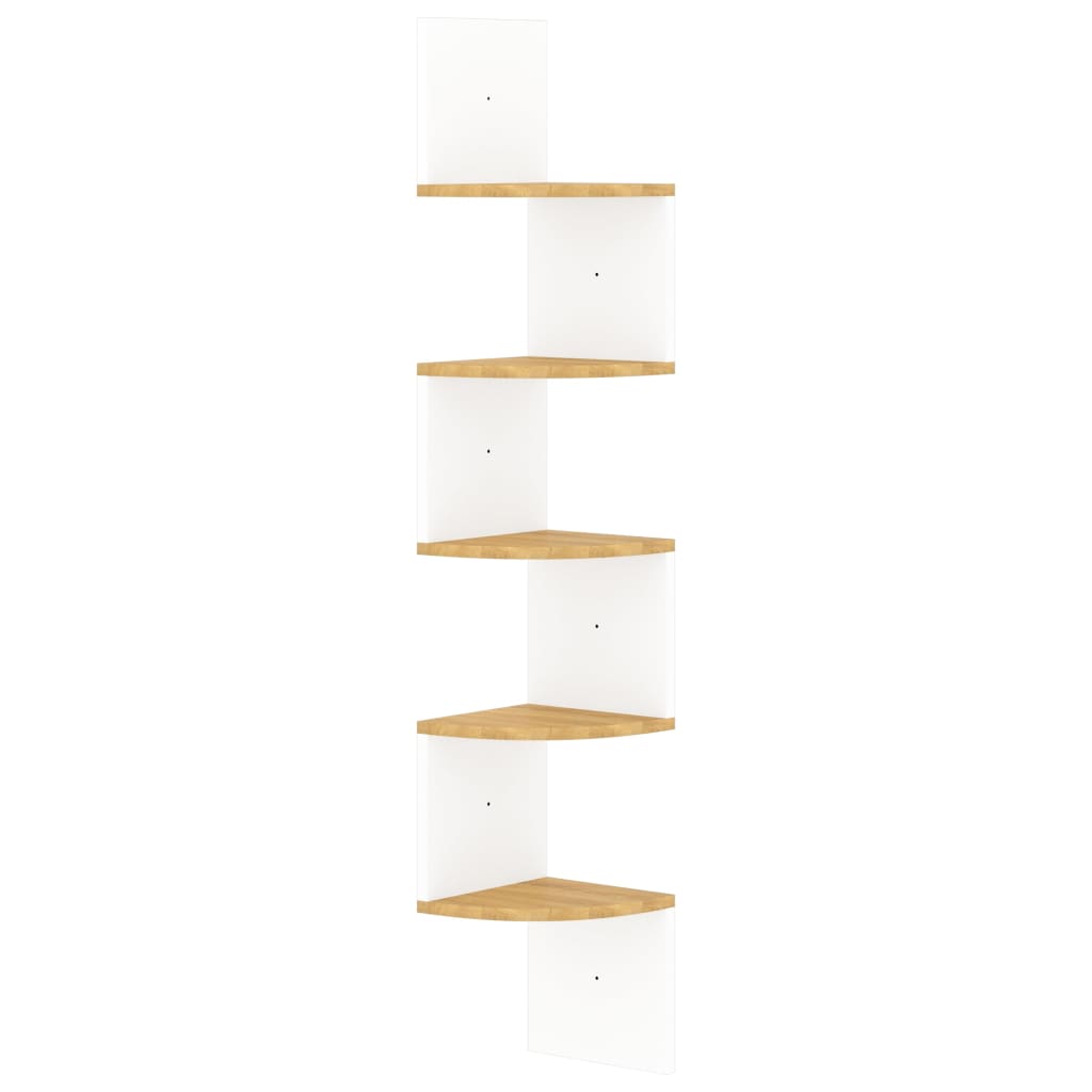 Wall Corner Shelf White and Sonoma Oak 19x19x123 cm Engineered Wood