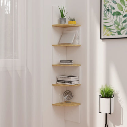 Wall Corner Shelf White and Sonoma Oak 19x19x123 cm Engineered Wood