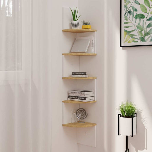 Wall Corner Shelf | White and Sonoma Oak | Engineered wood | Medium