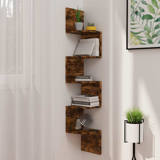 Wall Corner Shelf | Smoked oak | Engineered wood | Medium | Wall mounting