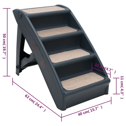 vidaXL Dog Stair Dark Grey Polypropylene Medium Collapsible Dog Stair