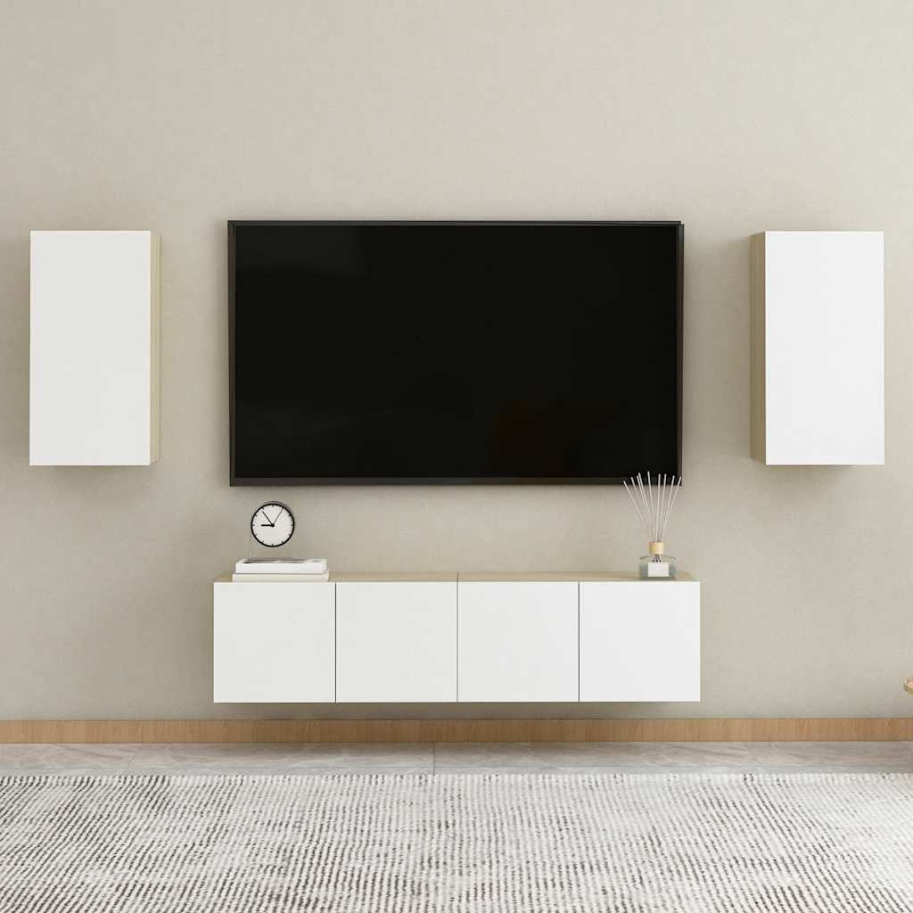 TV Cabinet White and Sonoma Oak 30.5x30x60 cm Engineered Wood