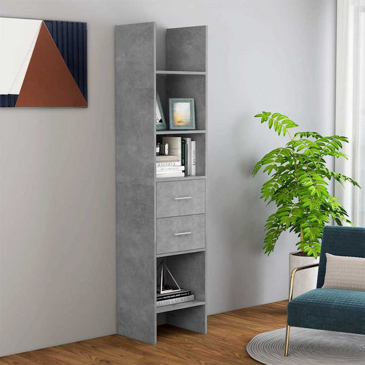 Book Cabinet | Concrete Grey | Engineered Wood | Tall | Book Cabinet