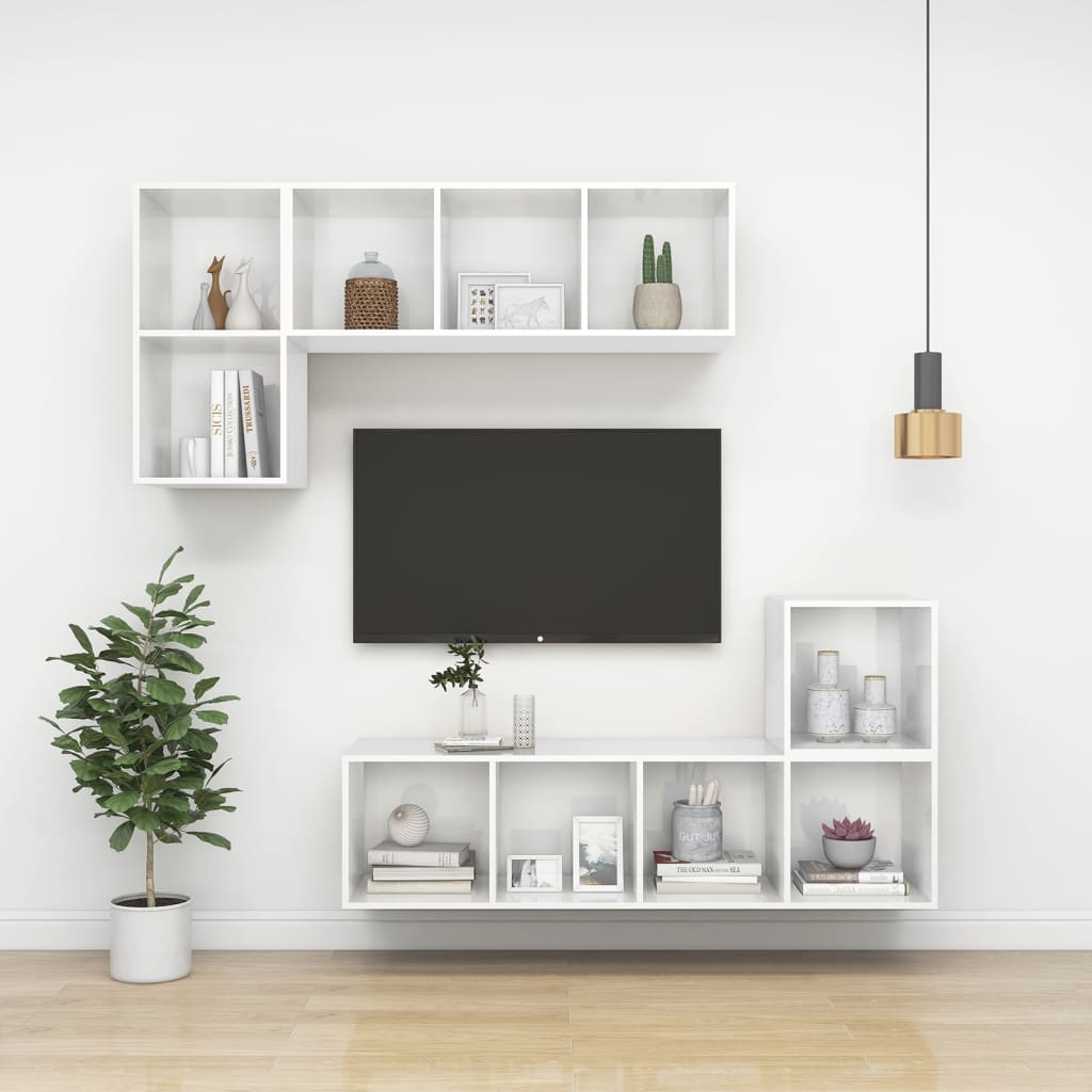 Wall-mounted TV Cabinet High Gloss White 37x37x142.5 cm Engineered Wood