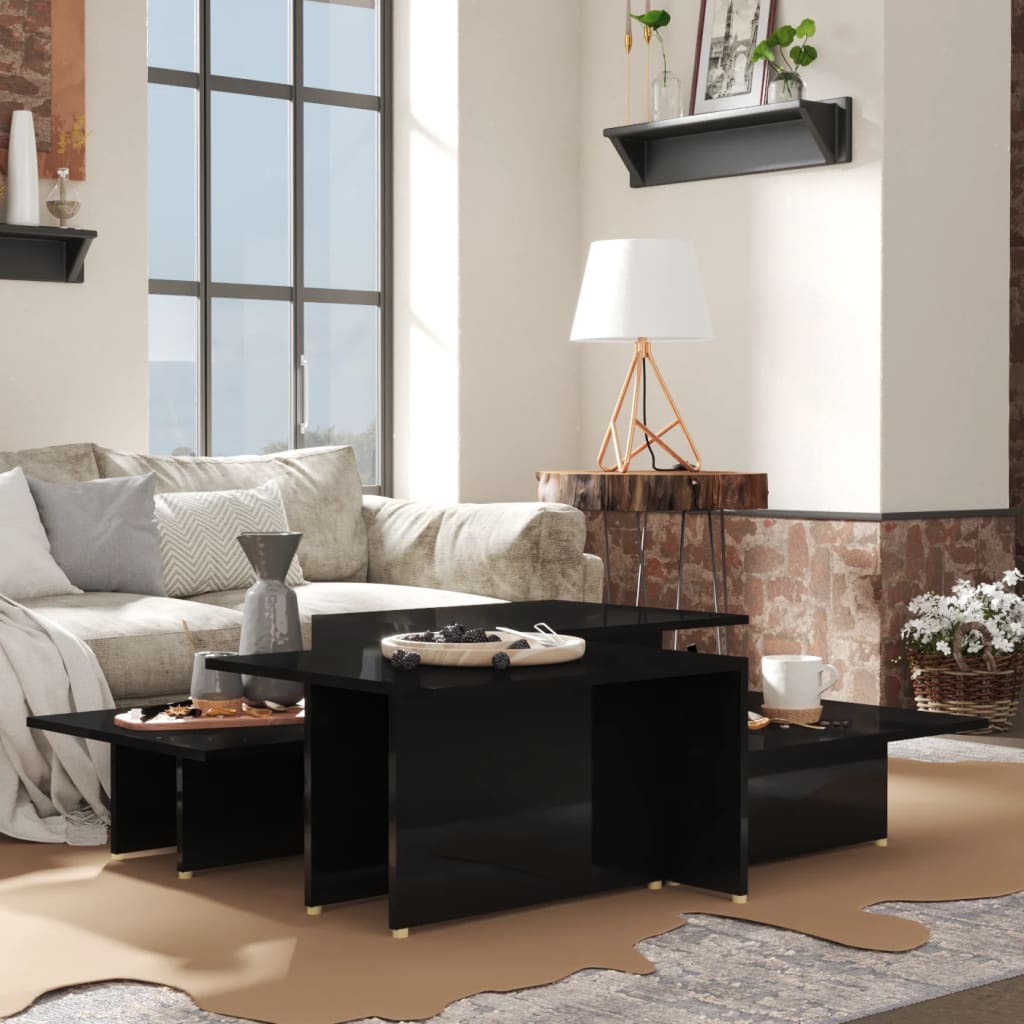 Coffee Table | Set of 2 | High gloss black | Chipboard | Rectangular