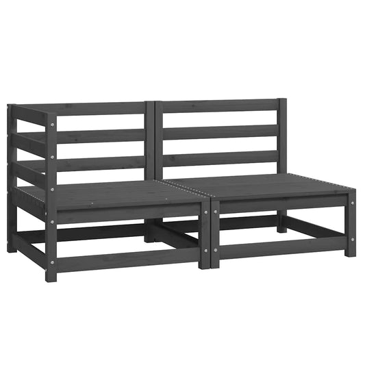 2 Piece Garden Lounge Set Grey Solid Pinewood